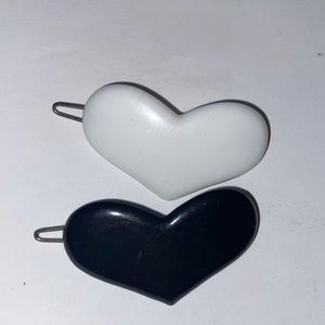 2 black & white heart hair clips